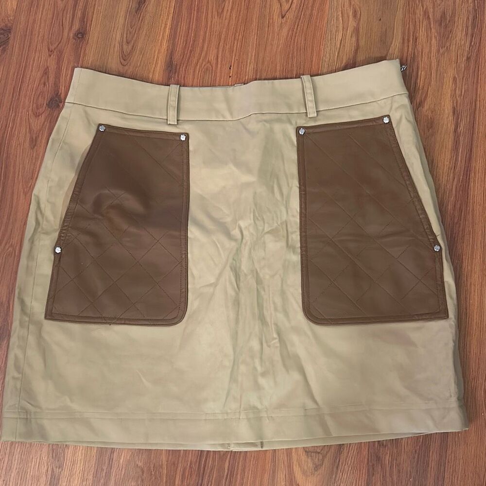 Polo Golf by Ralph Lauren Khaki Mini Skort with Brown Quilted Pockets